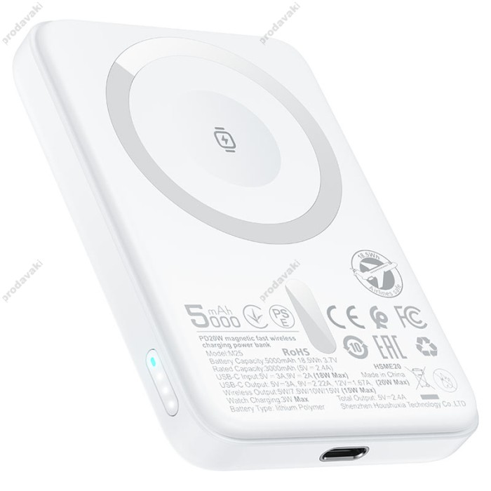 Повербанк портативний акумулятор Power bank Acefast M25 fast wireless charging MagSafe магнітний 20W 5000 mAh White