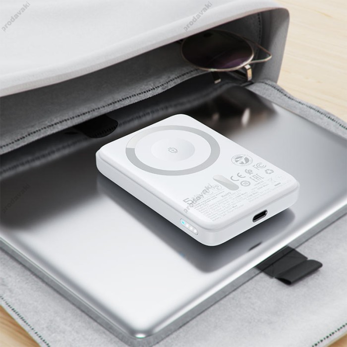 Повербанк портативний акумулятор Power bank Acefast M25 fast wireless charging MagSafe магнітний 20W 5000 mAh White