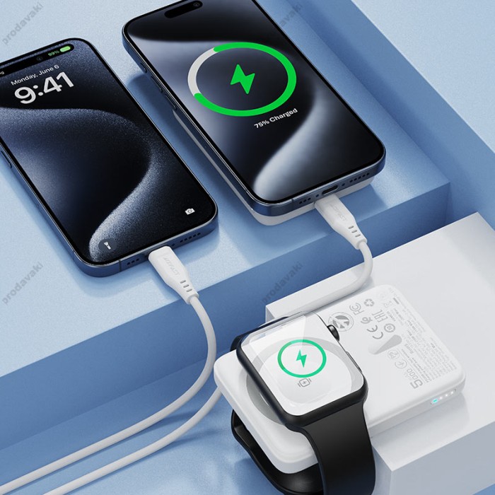 Повербанк портативний акумулятор Power bank Acefast M25 fast wireless charging MagSafe магнітний 20W 5000 mAh White