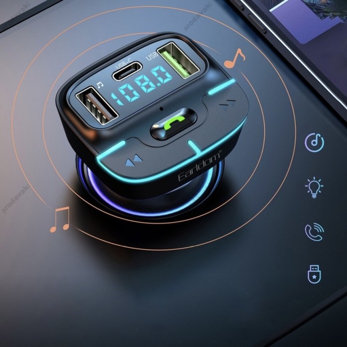 FM трансмітер Earldom ET-M101 Black з Bluetooth 5.3