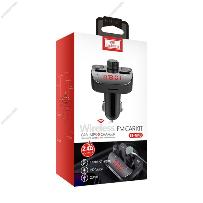 FM трансмітер Earldom ET-M43 Black з Bluetooth 4.1