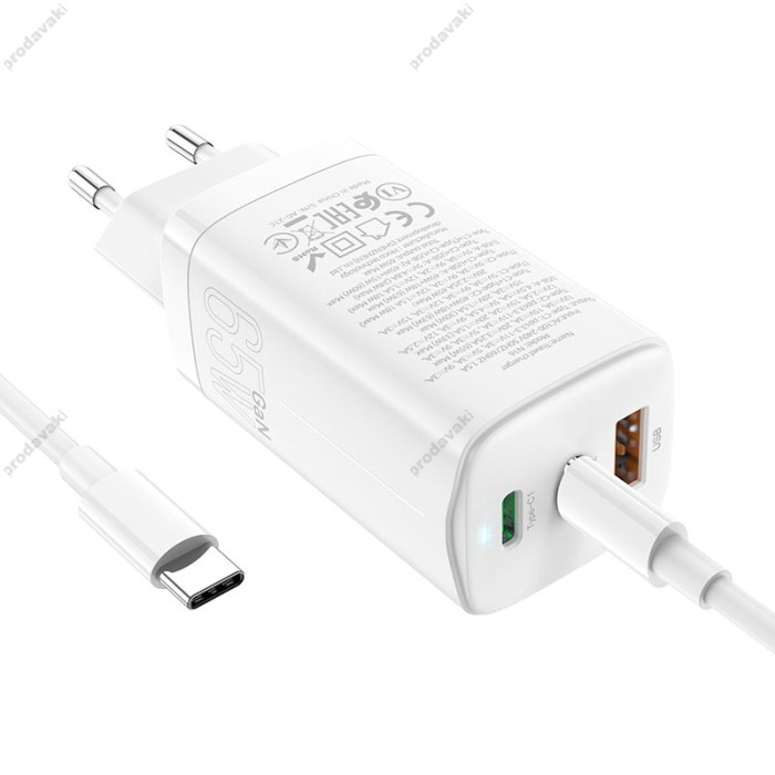 Мережевий зарядний пристрій HOCO N16 Scenery GaN charger Type-C cable 65W White