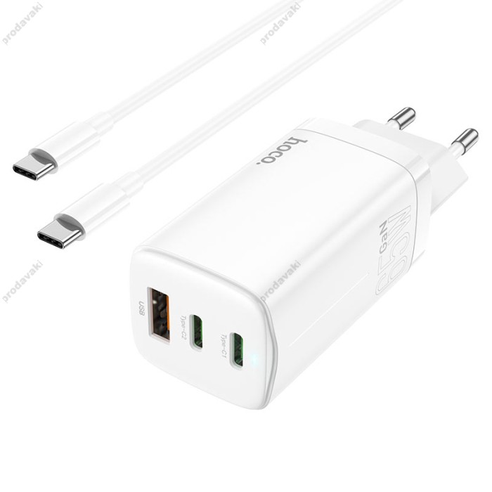 Мережевий зарядний пристрій HOCO N16 Scenery GaN charger Type-C cable 65W White