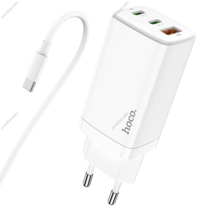 Мережевий зарядний пристрій HOCO N16 Scenery GaN charger Type-C cable 65W White