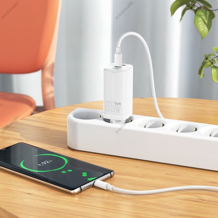 Мережевий зарядний пристрій HOCO N16 Scenery GaN charger Type-C cable 65W White