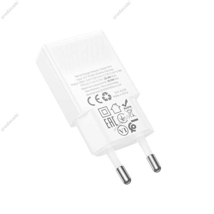 Мережевий зарядний пристрій HOCO N74 Speed single-port PD ultra-thin charger 25W White