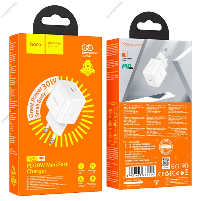 Мережевий зарядний пристрій Hoco N32 Glory Home Charger 30W White