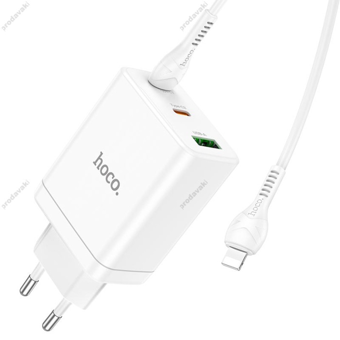 Мережевий зарядний пристрій Hoco N33 Start three-port charger Lightning cable 35W White