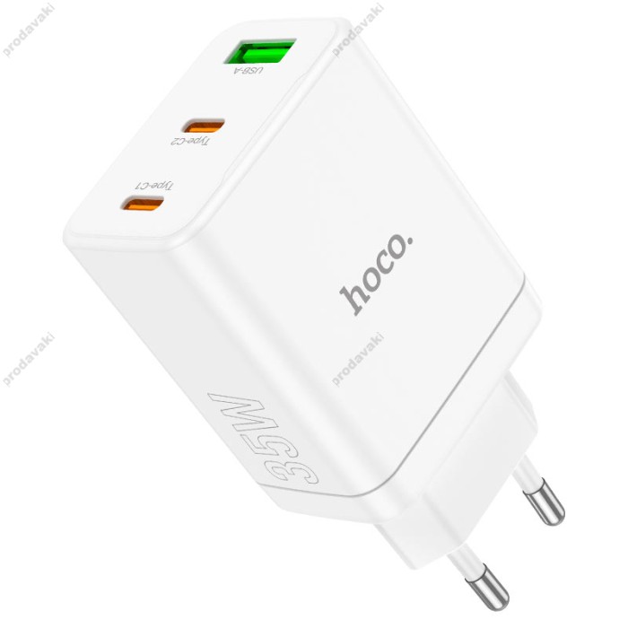 Мережевий зарядний пристрій Hoco N33 Start three-port charger Lightning cable 35W White