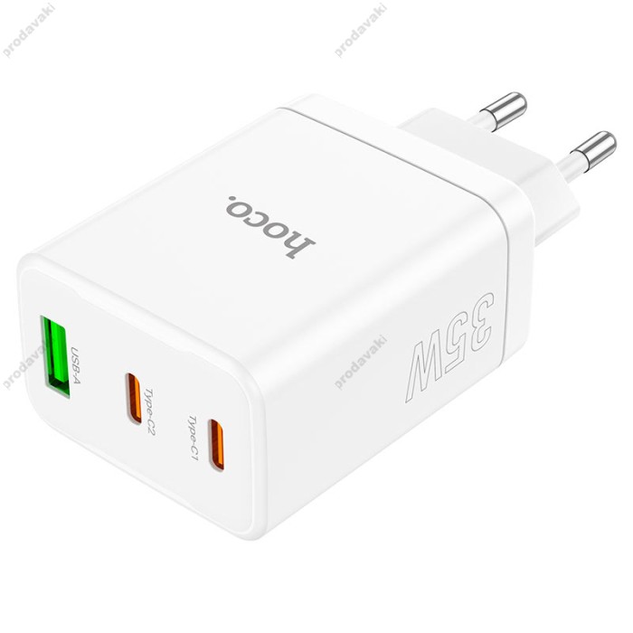 Мережевий зарядний пристрій Hoco N33 Start three-port charger Lightning cable 35W White