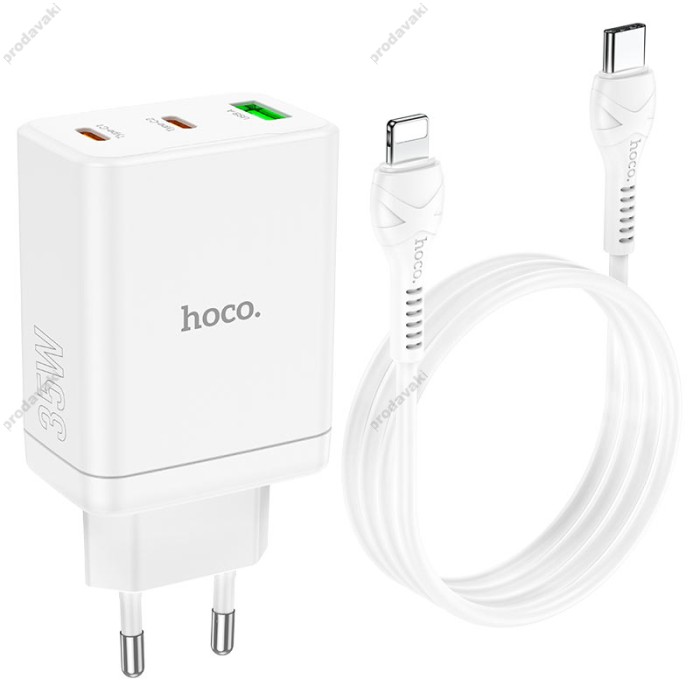 Мережевий зарядний пристрій Hoco N33 Start three-port charger Lightning cable 35W White
