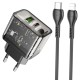 Мережевий зарядний пристрій HOCO N34 dazzling dual-port Lightning cable 20W Transparent-black