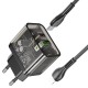 Мережевий зарядний пристрій HOCO N34 dazzling dual-port Lightning cable 20W Transparent-black