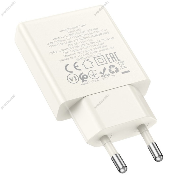 Мережевий зарядний пристрій HOCO N45 Biscuit charger 30W White