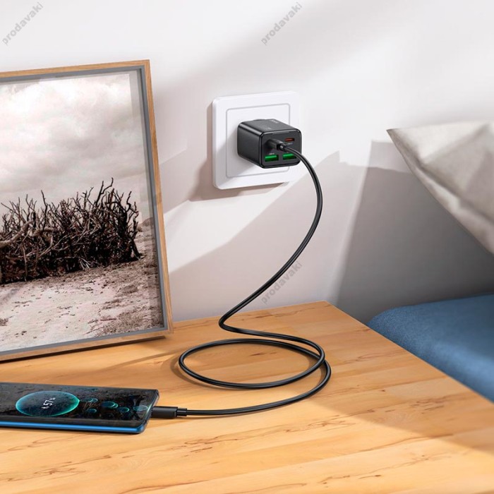 Мережевий зарядний пристрій HOCO N55 Fundador four-port charger Type-C cable 20W Black