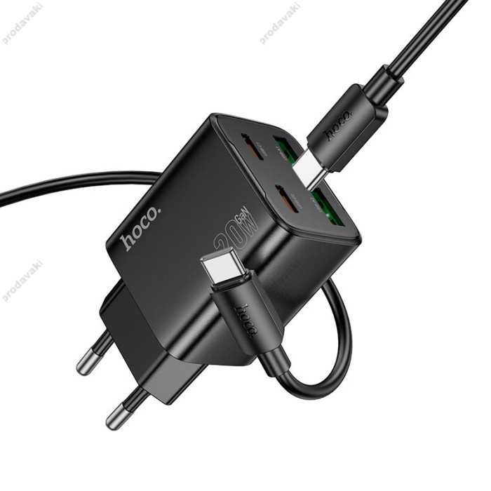 Мережевий зарядний пристрій HOCO N55 Fundador four-port charger Type-C cable 20W Black