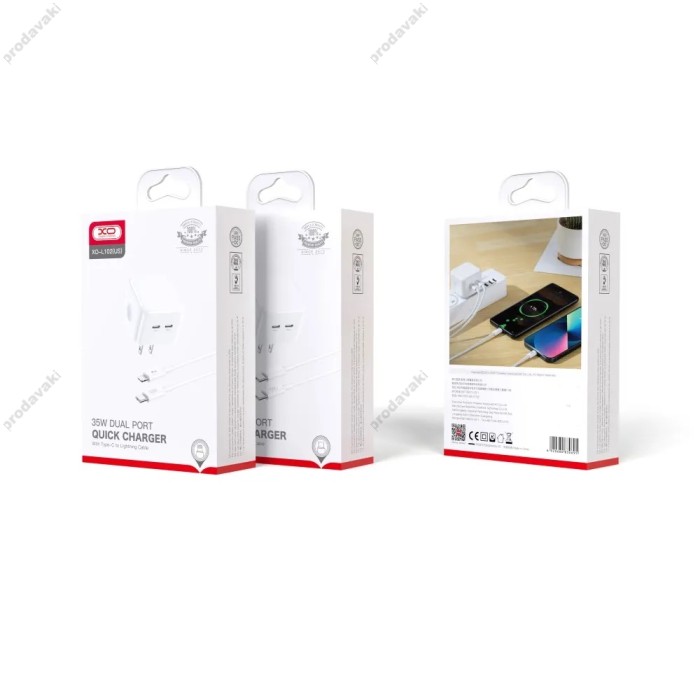 Мережевий зарядний пристрій XO L102 dual Type-c port fast charger with Lightning cable 35W White