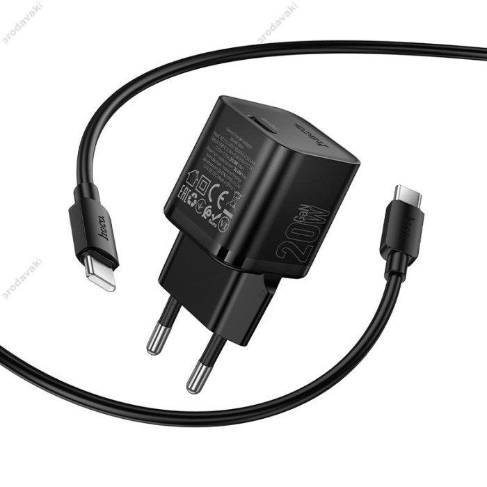 Мережевий зарядний пристрій HOCO N64 Ingenious single port PD charger Type-C cable 20W Black