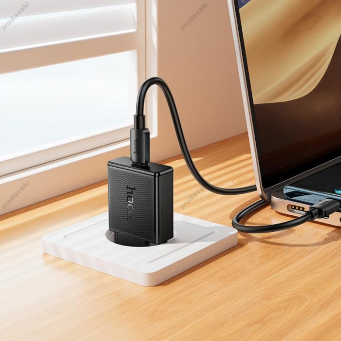 Мережевий зарядний пристрій HOCO N72 Speed single-port PD ultra-thin chargerType-C cable 20W Black