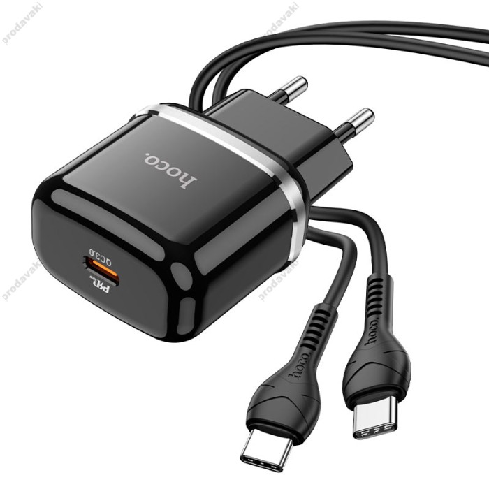 Мережевий зарядний пристрій HOCO N24 Victorious single port charger Type-C cable 20W Black