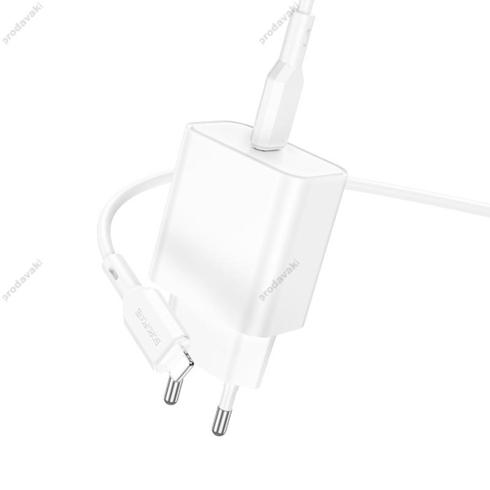 Мережевий зарядний пристрій Borofone BA71A Power single port charger Lightning cable 20W White