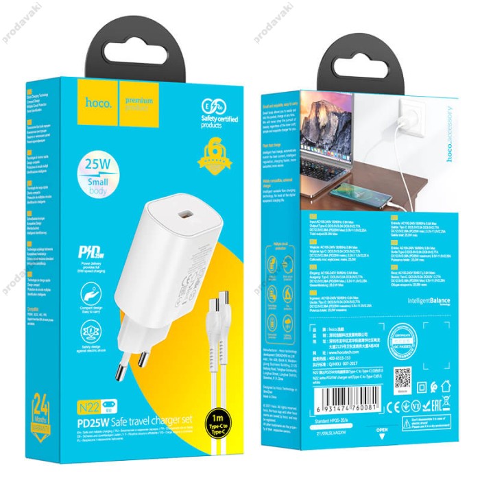 Мережевий зарядний пристрій HOCO N22 Jetta Type-C cable 25W White