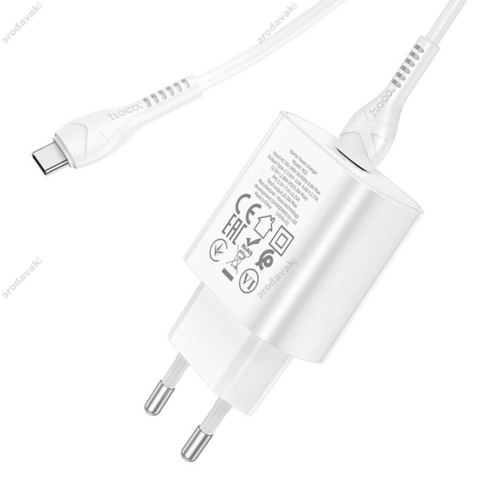 Мережевий зарядний пристрій HOCO N22 Jetta Type-C cable 25W White