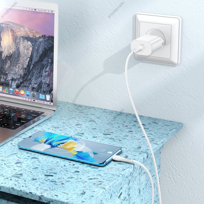 Мережевий зарядний пристрій HOCO N22 Jetta Type-C cable 25W White