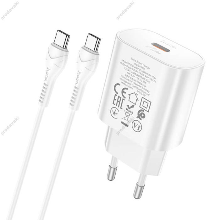 Мережевий зарядний пристрій HOCO N22 Jetta Type-C cable 25W White