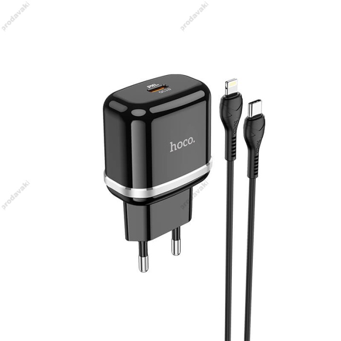 Мережевий зарядний пристрій HOCO N24 Victorious single port charger Lightning cable 20W Black