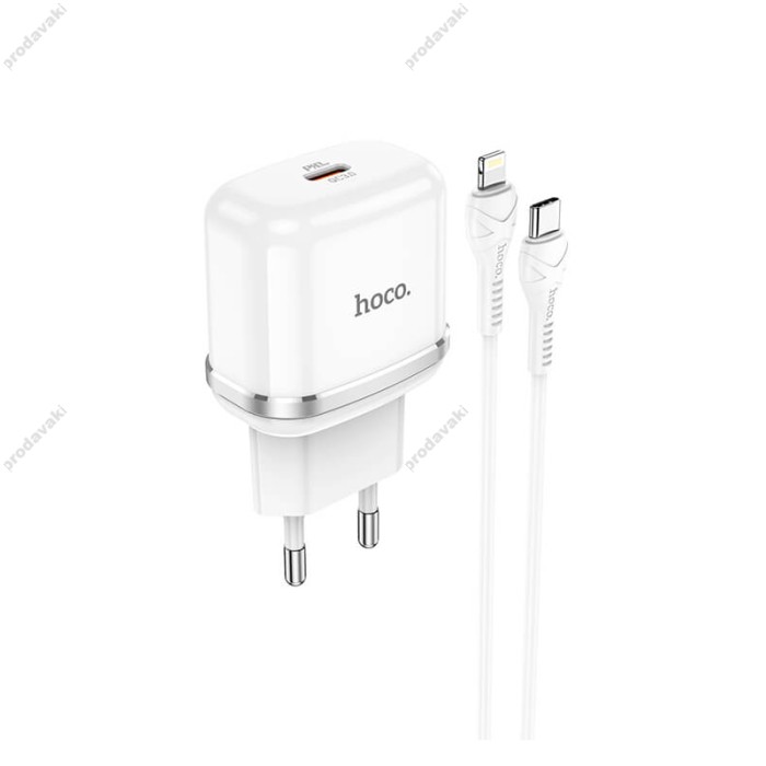 Мережевий зарядний пристрій HOCO N24 Victorious single port charger Lightning cable 20W White