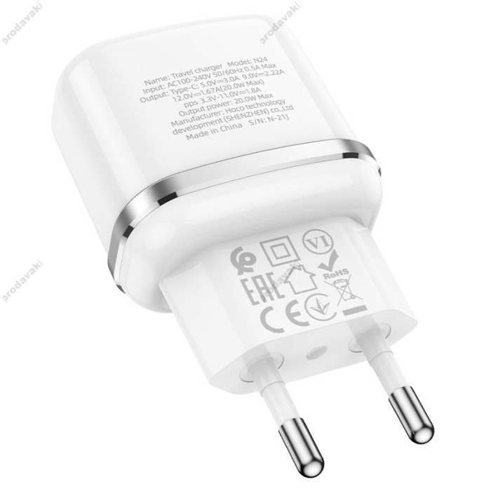 Мережевий зарядний пристрій HOCO N24 Victorious single port charger Type-C cable 20W White
