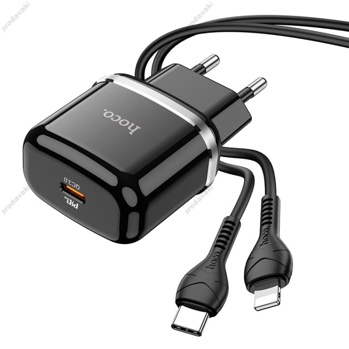 Мережевий зарядний пристрій HOCO N24 Victorious single port charger Lightning cable 20W Black