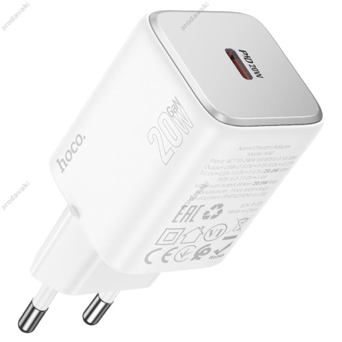 Мережевий зарядний пристрій HOCO N40 Mighty single port charger 20W White