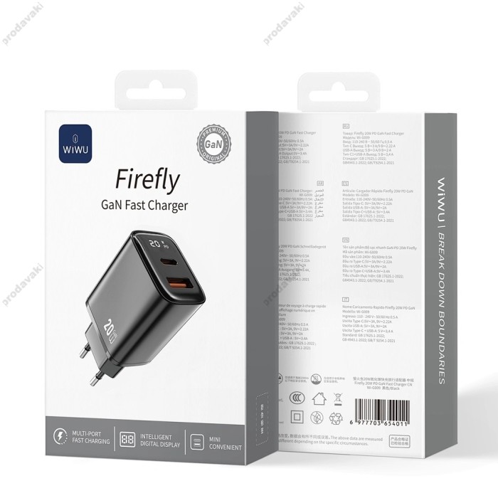 Мережевий зарядний пристрій Wiwu Wi-G009 Firefly GaN Fast Charger 20W Black