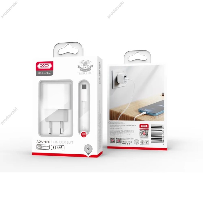 Мережевий зарядний пристрій XO L97 Home charger Type-C cable 12W White