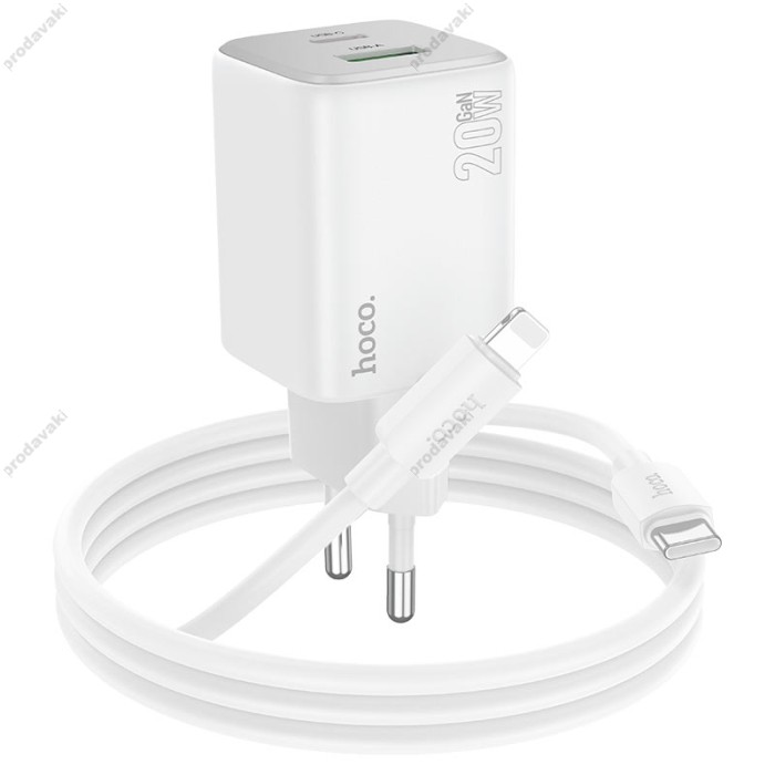 Мережевий зарядний пристрій Hoco N41 Almighty charger Lightning cable 20W White