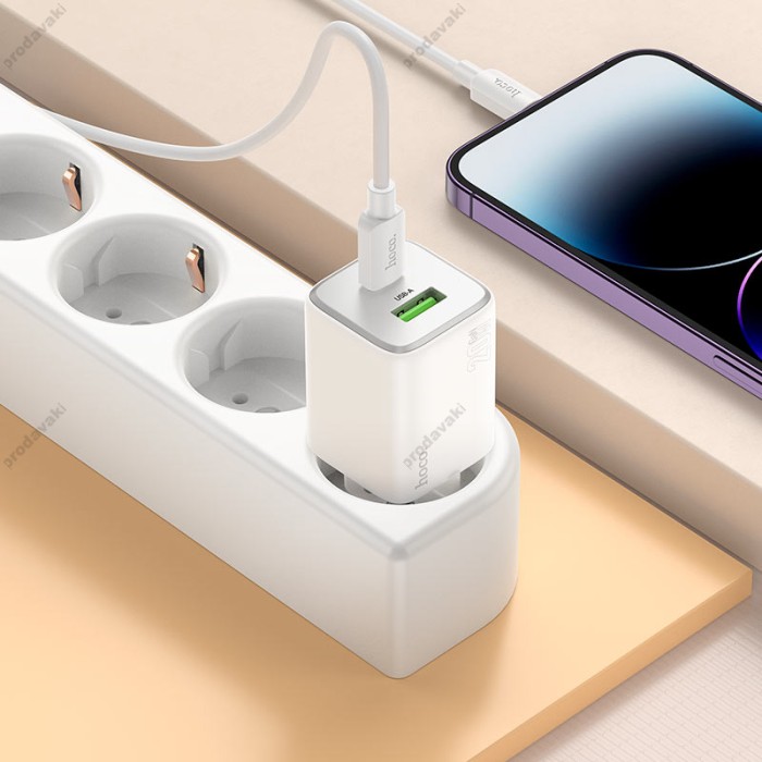 Мережевий зарядний пристрій Hoco N41 Almighty charger Lightning cable 20W White