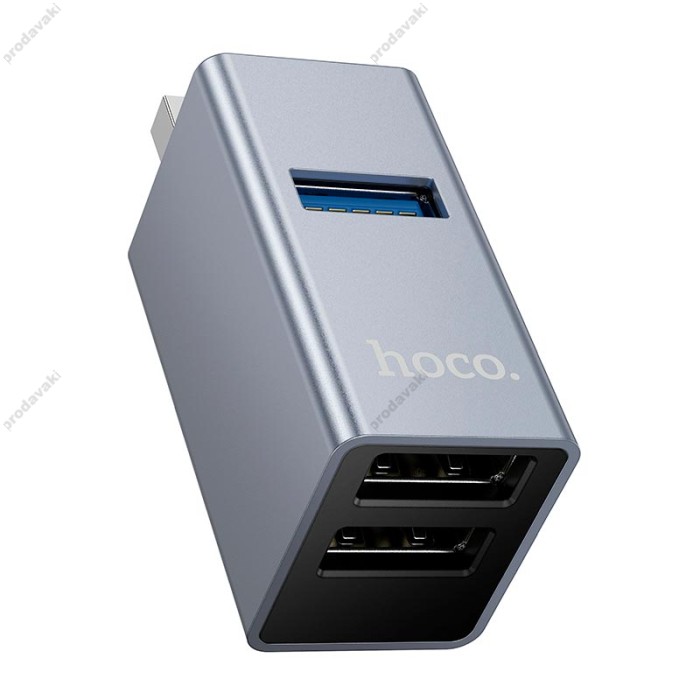 USB-Хаб Hoco HB54 converter 3в1 USB to 2xUSB 2.0+USB 3.0 Grey