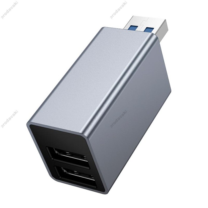 USB-Хаб Hoco HB54 converter 3в1 USB to 2xUSB 2.0+USB 3.0 Grey