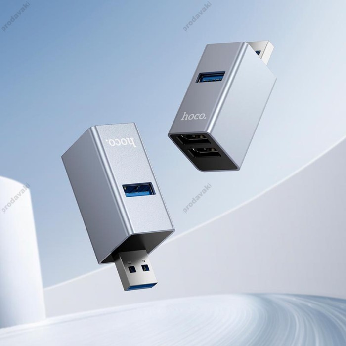 USB-Хаб Hoco HB54 converter 3в1 USB to 2xUSB 2.0+USB 3.0 Grey