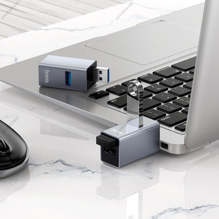 USB-Хаб Hoco HB54 converter 3в1 USB to 2xUSB 2.0+USB 3.0 Grey