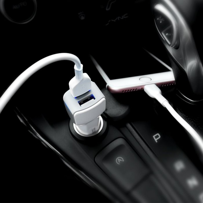 Автомобільний зарядний пристрій Hoco Z23 microUSB 2USB White