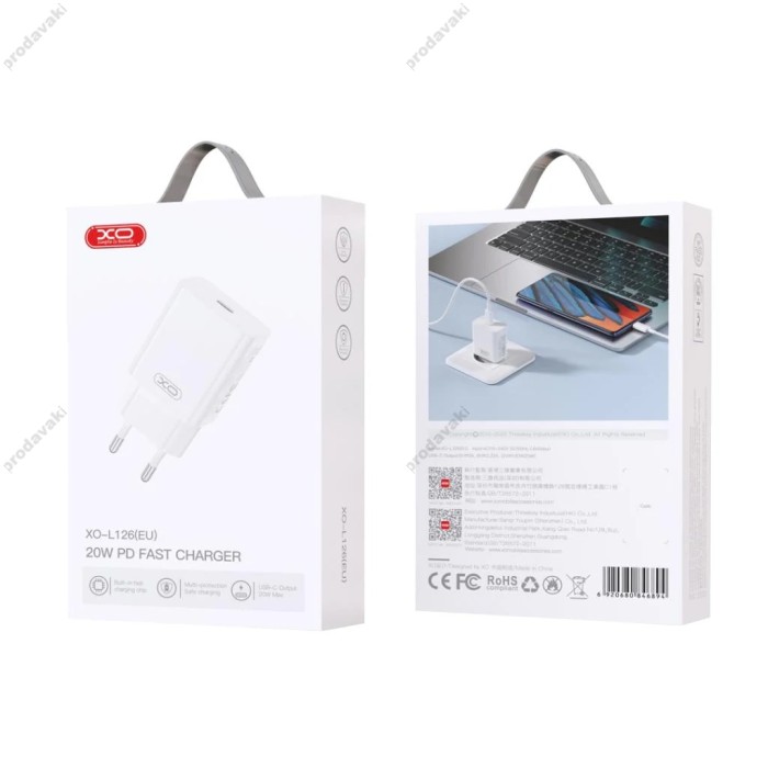 Мережевий зарядний пристрій XO L126 Fast Charging Charger 20W White