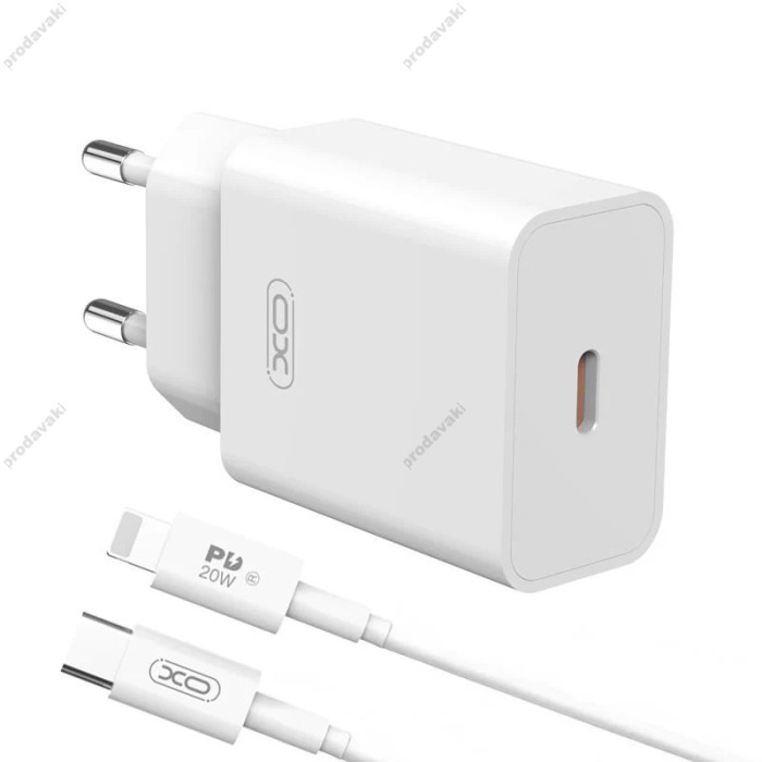 Мережевий зарядний пристрій XO L126 Fast Charging Charger Lightning cable 20W White