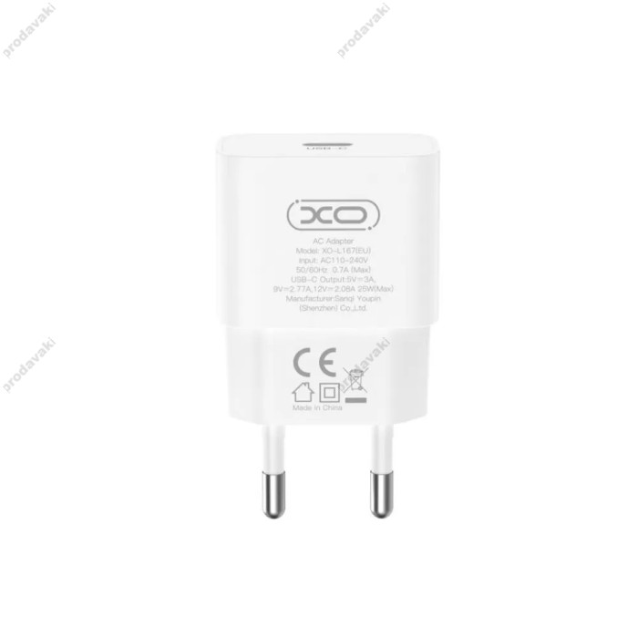 Мережевий зарядний пристрій XO L167 USB-C Fast Charger 25W White