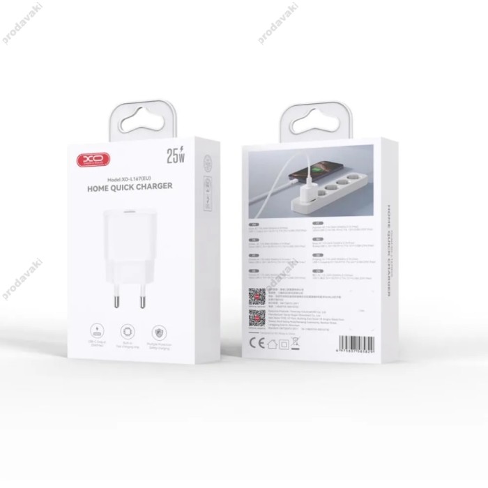 Мережевий зарядний пристрій XO L167 USB-C Fast Charger 25W White