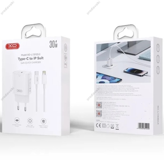 Мережевий зарядний пристрій XO L131 Fast Charging Charger Lightning cable 30W White
