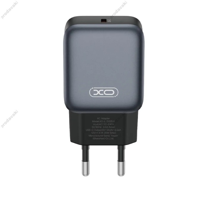 Мережевий зарядний пристрій XO L153 USB-C Fast Charger 20W Black