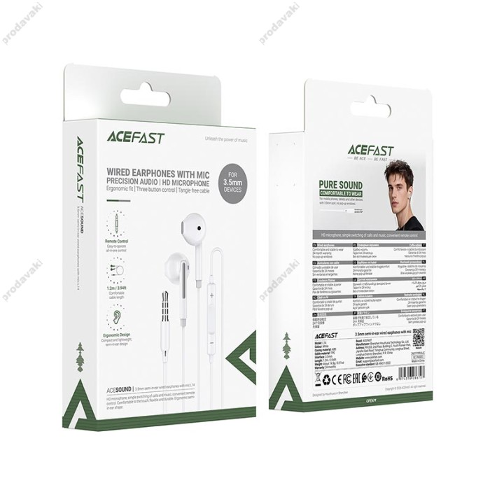 Дротові навушники ACEFAST L14 semi-in-ear wired earphones with mic 3.5mm White